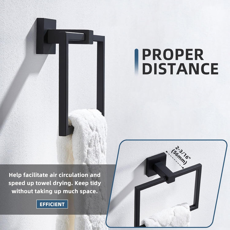 Bathroom Swivel Towel Ring Matte Black, Angle Simple SUS 304 Stainless Steel Hand Towel Holder for Wall Mount, 7.09 Inches