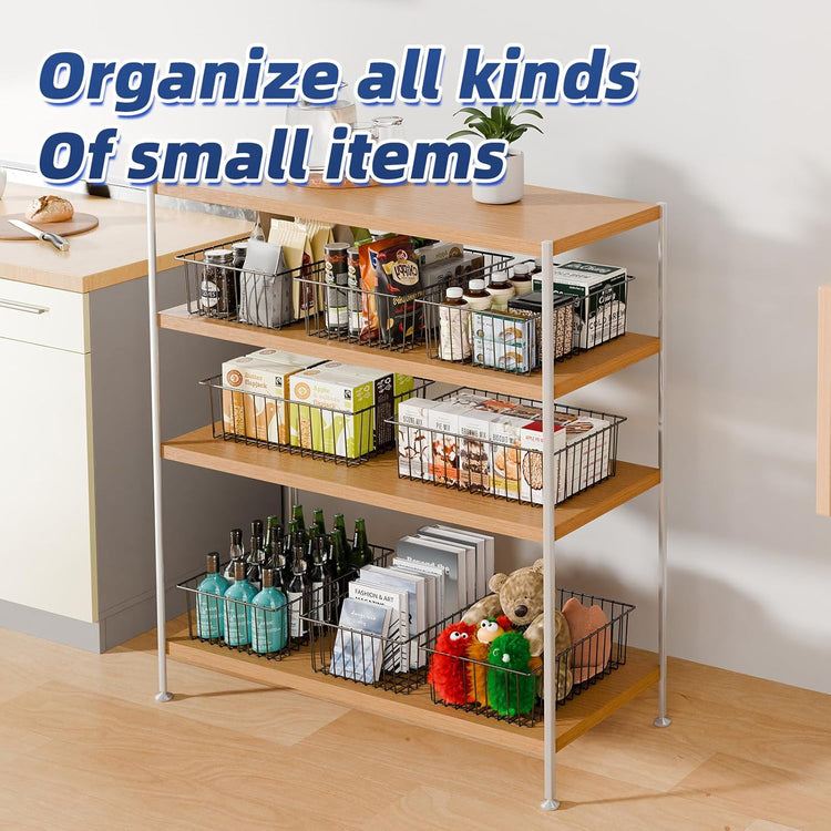 Simple Trending 8 Pack Large Wire Baskets for Organization, Metal Pantry Storage Baskets for Cabinet, Kitchen, Garage, Bathroom, Black