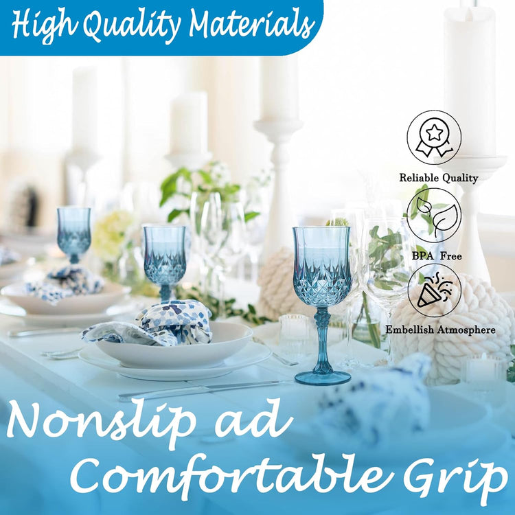 Plastic Wine Glasses,Plastic Goblets Vintage Style Cordial Drinking Glasses for Wedding Reception, Grand Event Party Supplies (12, Dusty Blue)