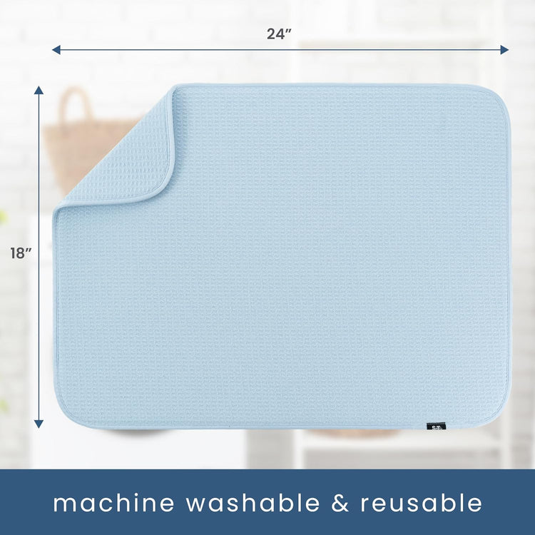 S&T INC. Dish Drying Mat XL, 18” x 24”, Absorbent Microfiber Kitchen Counter Mat, Dish Drying Pad for Dishes, Utensils, Pots and Pans, Extra Large, Sky Blue