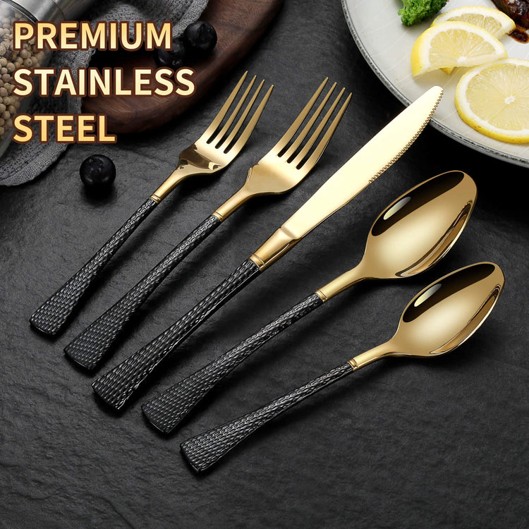 Hammered Black Gold Silverware Set for 8 (40 Count)