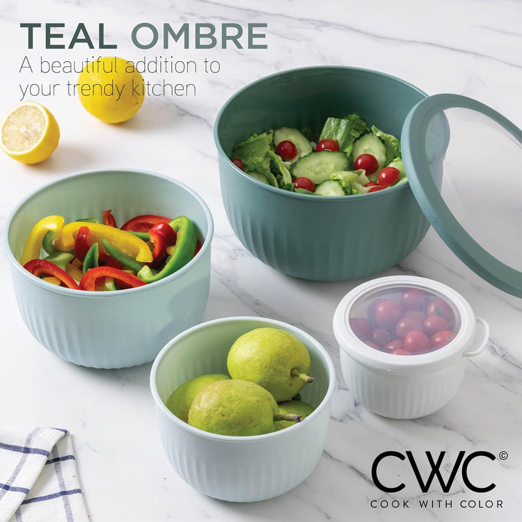 COOK WITH COLOR Prep Bowls with Lids- Wide and Deep Nesting Plastic Small Mixing Bowl Set with Lids, 12 Piece Set - Deep Bowls, Teal