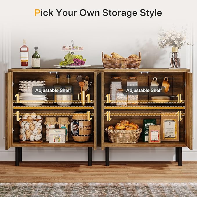 Tribesigns Set of 2 Sideboard Buffet with Storage, 59" Buffet Sideboard Cabinet with Adjustable Shelves, Accent Storage Cabinet for Living Room, Rustic Brown | Set of 2, with Storage