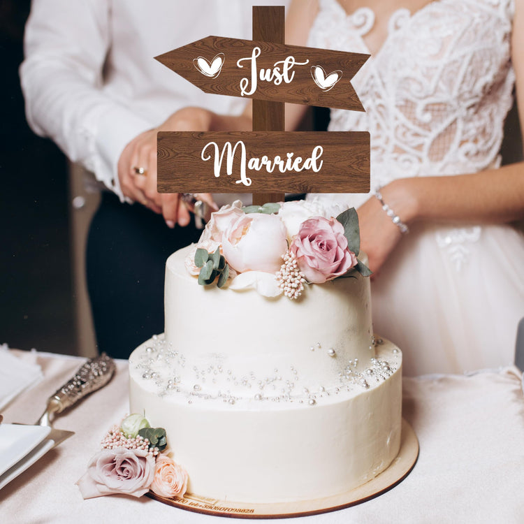 Just Married Cake Topper Rustic Wedding Cake Topper Double