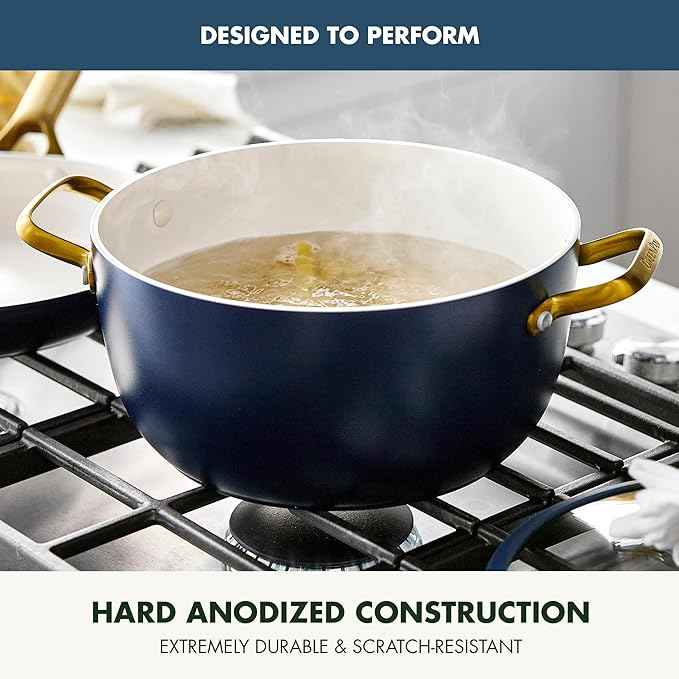 GreenPan Nonstick Reserve Pro 10 Piece Cookware Set, NSF Certified Ceramic, Hard Anodized PFAS-Free Pots & Pans Set with Lids, Stainless Steel Handles, Oven & Dishwasher Safe, Twilight Blue
