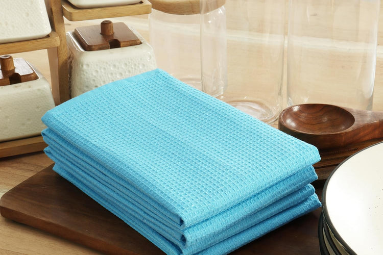 PurpleEssences Waffle Weave Kitchen Towel, 100% Cotton - 15 x 25 Inches, with Hanging Loop Ultra Soft Absorbent Quick Drying Dish Cloth, Tea and Hand Towels, 6 Pack - Spring Summer - Aqua Blue - Nestoria
