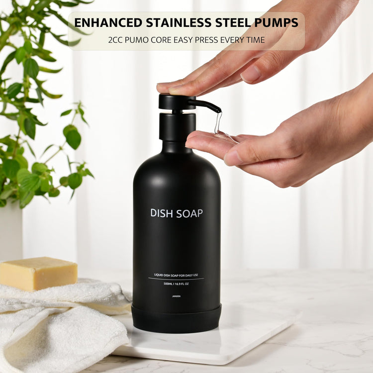 Glass Kitchen Soap Dispenser Set with Ceramic Tray