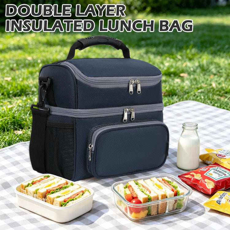 Double Layer Cooler Insulated Lunch Bag Adult Lunch Box Large Tote Bag for Men