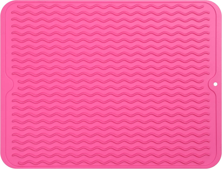 Silicone Dish Drying Mat for Multiple Usage,Easy clean,Eco-friendly,Heat-resistant Silicone Mat for Kitchen Counter or Sink,Refrigerator or drawer liner Rose L 16 inches x 12 inches
