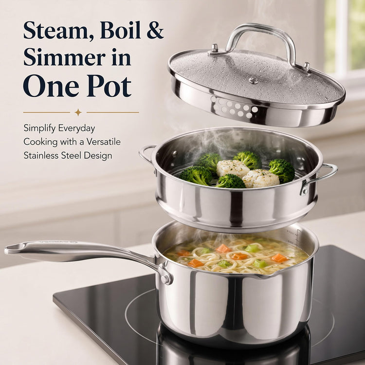 Tri Ply Stainless Steel Pot with Steamer