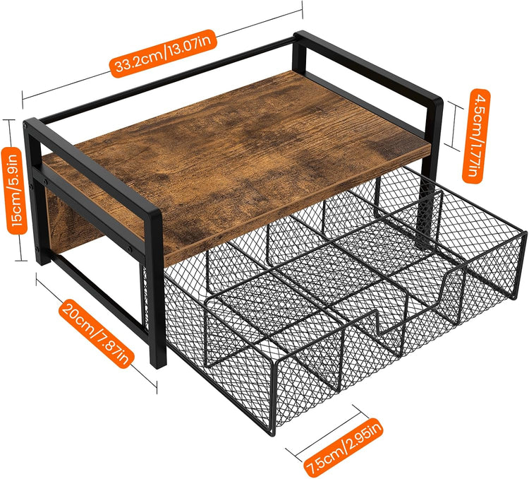 Homode Tea Bag Organizer, Wood Tea Organizers and Storage Chest, Teabag Holder with Storage Drawer,Tea Station Chest Display Container Box for Countertop Kitchen, Rustic Brown