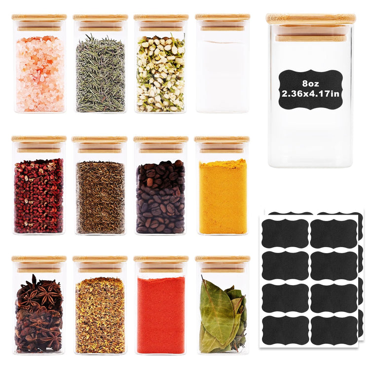 Glass Food Storage Jars Square 8oz (12 Count)