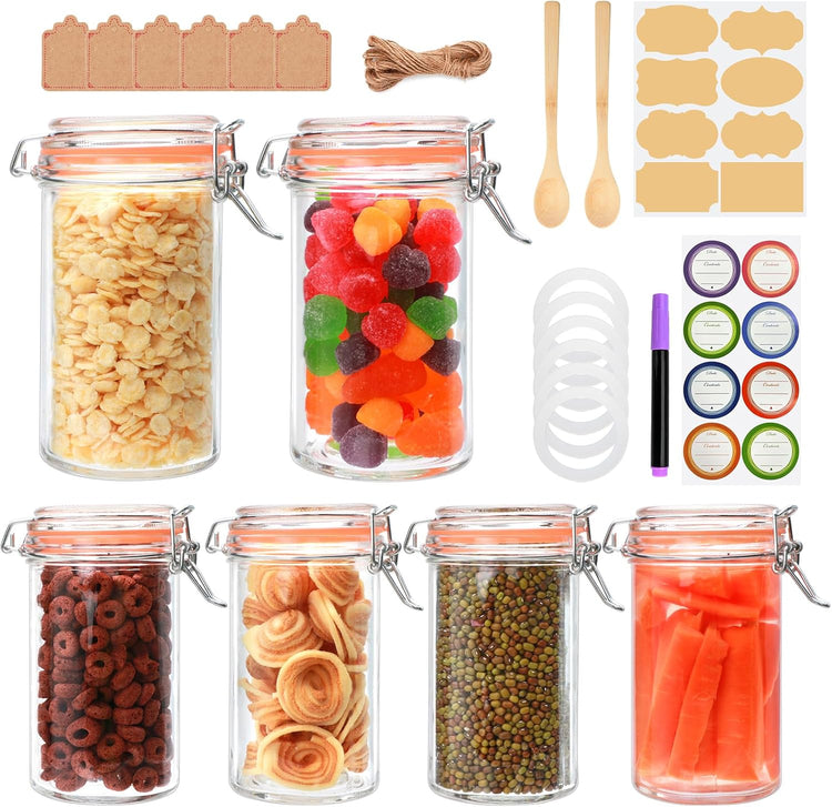 16 oz Glass Jars with Airtight Lid, Set of 6 Mason Jars 16 oz, Glass Storage Jars, Airtight Glass Jars, Canning Jar,Glass Canister with Seal for Pickle, Vanilla, Cookie, Jelly