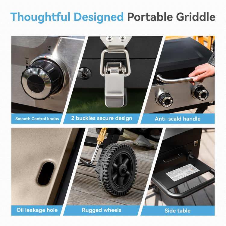 2 Burner BBQ Propane Gas Griddle with Collapsible Stand for Outdoor Cooking