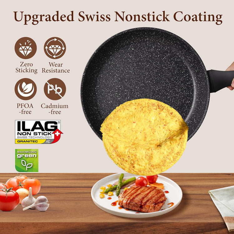 Non Stick Frying Pans,Healthy Stone Cookware,Deep Frying Pan Skillet,Omelette Pan,Nonstick Cooking Egg Pans,PFOA-free Non Toxic Frying Pan (11 Inch)