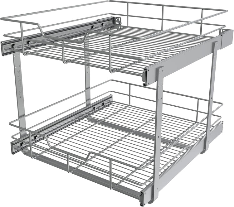 2 Tier Pull Out Cabinet Organizer 20" W X 22" D, Slide Out Drawers For Kitchen Cabinets, Pull Out Drawers For Cabinets Capacity Heavy Duty Caddy, Cabinet Pullout Shelves Chrome-Plated,Bathroom Pantry