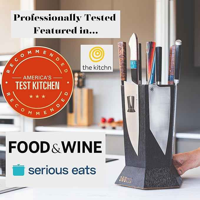 360 Knife Block™ - (Black) ROTATING magnetic knife block - capacity for 12+ knives -handmade in Washington