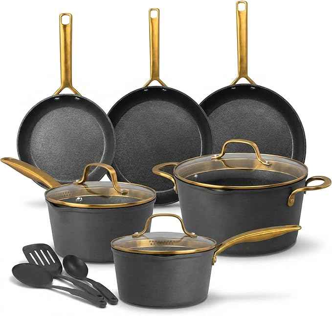 GRANITESTONE 14pcs Induction Pots and Pans Set Non Stick Cookware Set with 3 Utensils, Premium Chef Quality Forged Hard Anodized Exterior with Armor Max Coating Lasts 8x Longer, Oven & Dishwasher Safe