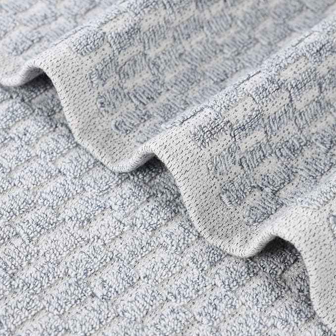 Superior Juno Viscose Cotton Blend Medium Weight Towels, for Bathroom, Shower, Spa, Plush, Quick Dry, Ultra-Soft Towels, Bath Essentials, Border Detail, 6 Piece Assorted Towel Set, Denim Blue