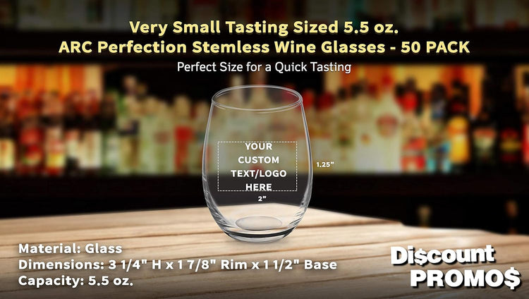 Custom Stemless Wine Glasses by ARC 5.5 oz. Set of 50, Personalized Bulk Pack - Perfect for Hotel, Bar, Restaurant or Lounge - Black