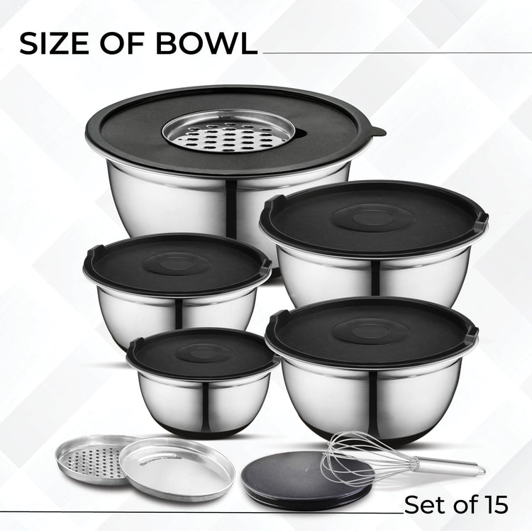 Premium Brushed Stainless Steel Mixing Bowls Sets (5 Count)