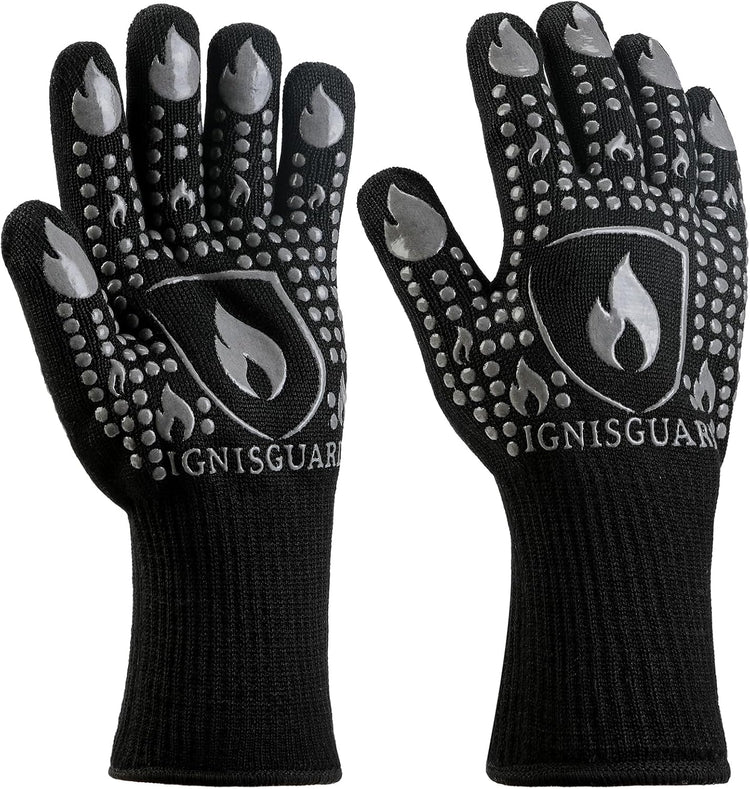 BBQ & Grill Gloves, Oven Gloves, 1472°F Silicone Oven Mitts Heat Resistant Grilling Gloves Fireproof Non-Slip for Barbecue Cooking Baking Smoking, 1-Pair Gray(L)