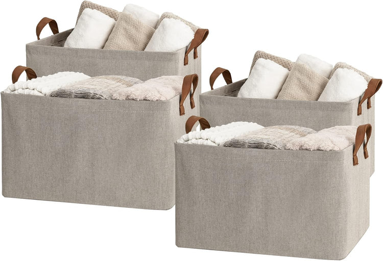 StorageWorks Storage Baskets for Shelves with Metal Frame, Organizing Bins, Fiber Shelf Baskets, Brown and Beige, 4-Pack