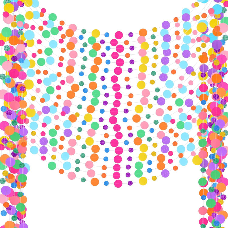Outus 20 Pieces Colorful Dots Paper Garland Round Glitter Garland Hanging Confetti Streamers Backdrop Decoration for Birthday Classroom Candy Sprinkles Trunk or Treat Party (Rainbow)