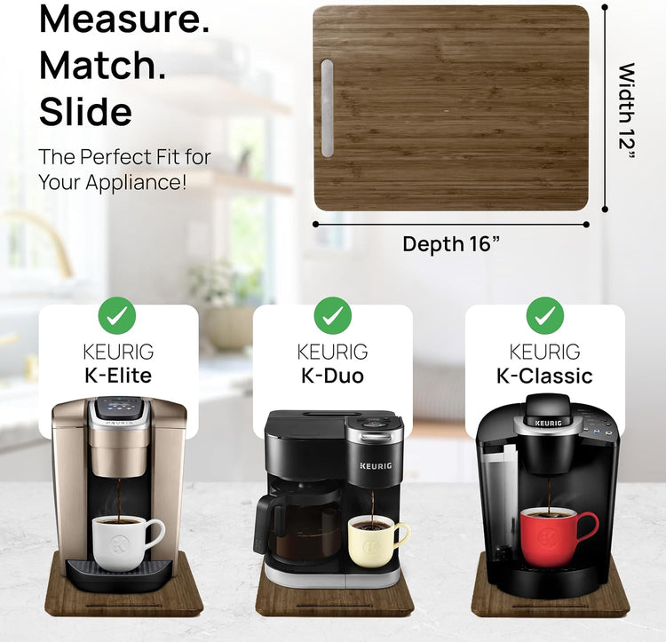 Ibyx Elegant Sliding Tray for Your Coffee Maker & Heavy Kitchen Appliances - Sturdy, Slides Easily from Under The Cabinet (Brown, 12βW x 16βD)