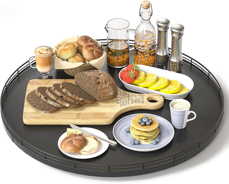 18" Oak Wooden Lazy Susan Turntable for Dining Table, Large Round Lazy Susans Organizer for Kitchen Countertop, Tabletop 360ยฐRotating Tray for Spice Organization and Storage Black Home Decor