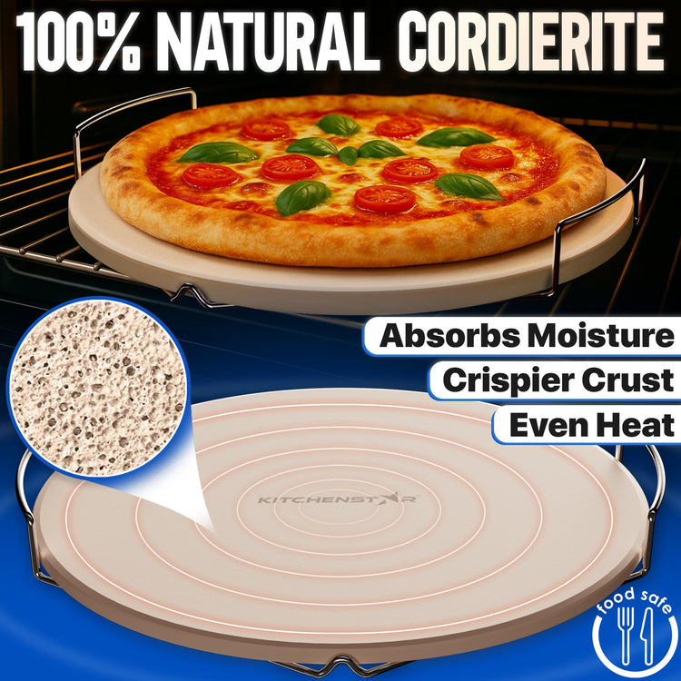 14 inch Pizza Stone for Oven and BBQ Grill with Handles