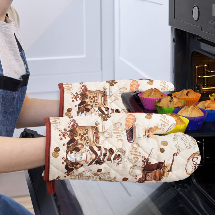 Vintage Coffee Kitchen Towels and Oven Mitts Set 4Pcs (4 Count)