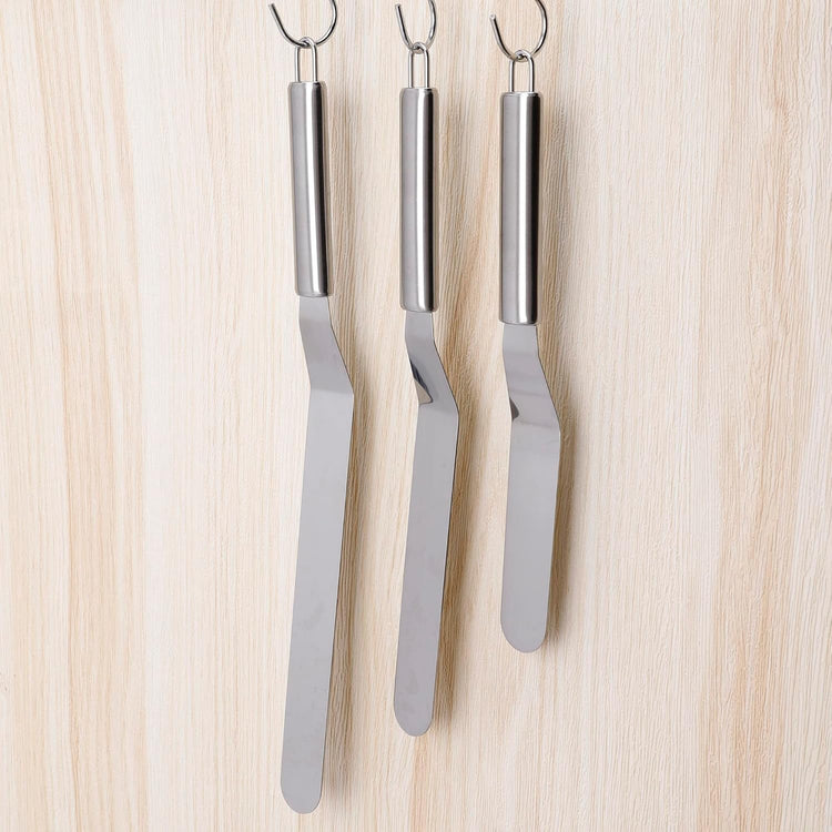 Cake Spatula Set – 6", 8", 10" Stainless Steel Offset & Straight Icing Spatulas for Cake Decorating and Frosting (Curved)