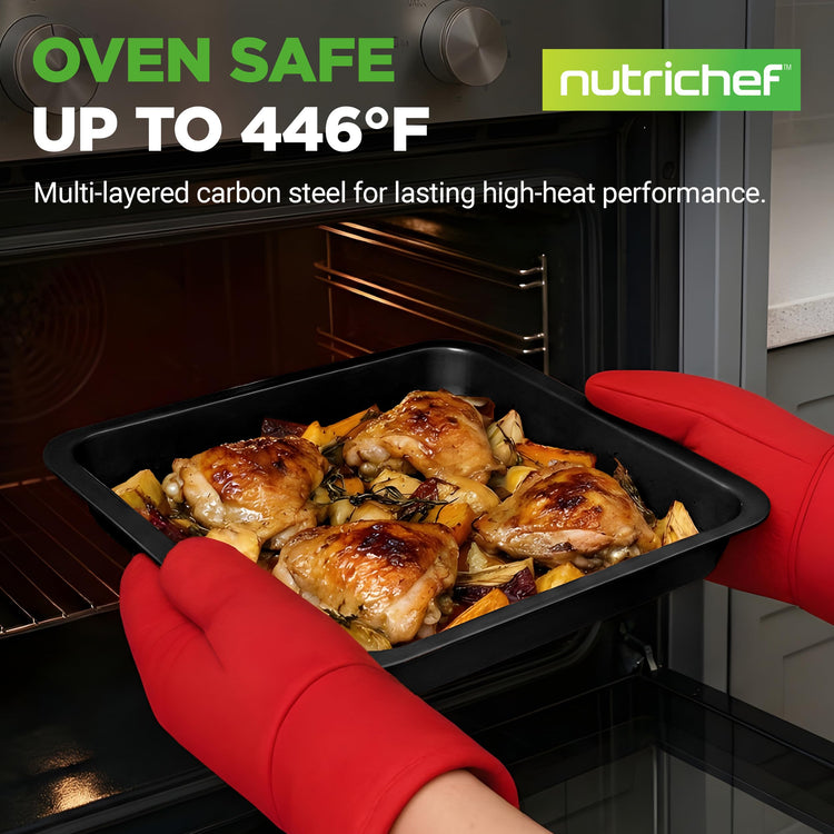 10-Piece Non-Stick Baking Set – Heavy-Duty Carbon Steel Bakeware Set w/ Cookie Sheets, Muffin Pan, Roasting Pan, Cake Pan, Baking Tray, Pizza Pan – Effortless Food Release & Easy Cleanup