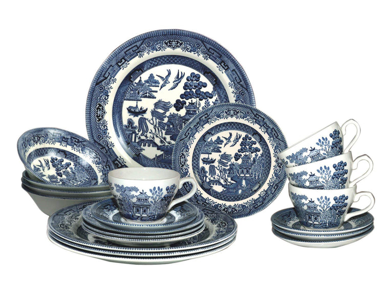 Blue Willow Plates Bowls Cups 20 Piece Dinnerware Set