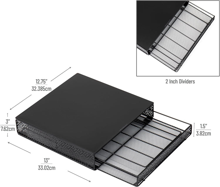 Mind Reader Single Serve Coffee Pod Drawer, 36 Pod Capacity, Countertop Organizer, Metal, 12.75" L x 13" W x 3" H, Black