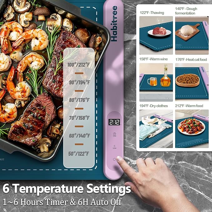 3-Pack Silicone Food Warming Mat & Food Warmers for Parties Buffet - Rapid Heating 6-Level Temp Control, Rollable Portable Easy Clean - Value Set for Gatherings & Home Daily UseοΌBlueοΌ