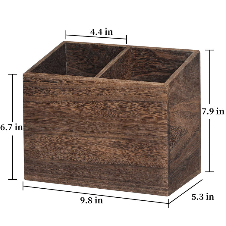 Wooden Kitchen Utensil Caddy With 2 Compartments
