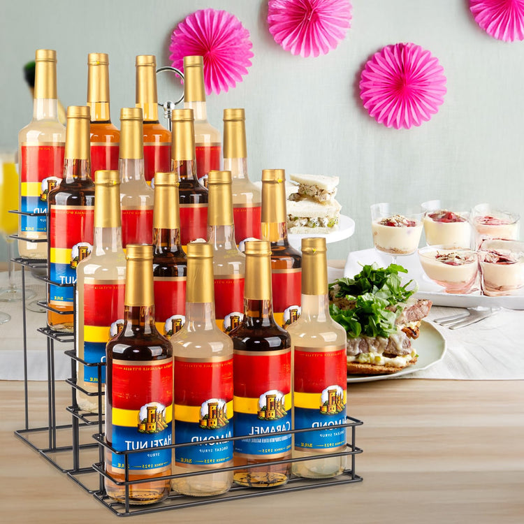 16 Bottle Capacity Coffee Syrup Organizer 4 Tier Coffee Syrup Stand Shelf for Coffee Bar Accessories for Coffee Bar Kitchen Small Wine Rack for Bar Family Storage for Syrup Wine Dressing (16 Count)