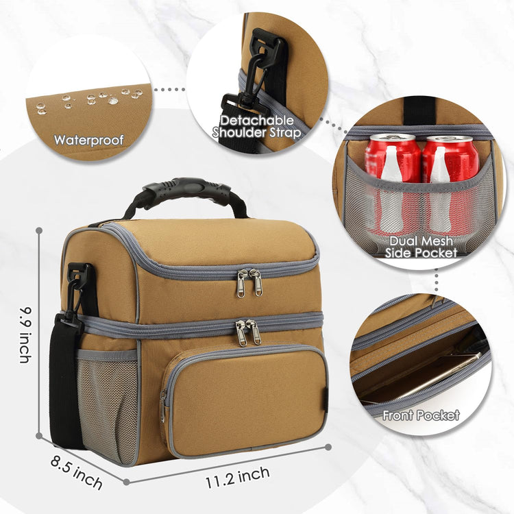 Double Layer Cooler Insulated Lunch Bag Adult Lunch Box Large Tote Bag for Men (2 Count)