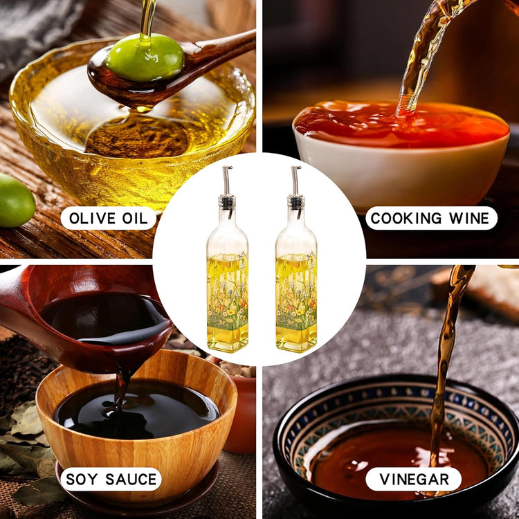 TZSSP Olive Oil Bottle, Oil & Vinegar Cruet Bottle 17oz/500ml - Dispenser Bottle Set, Glass Container with Drip-Free Stainless Steel Pourers, Bottle Set for Kitchen, Garden