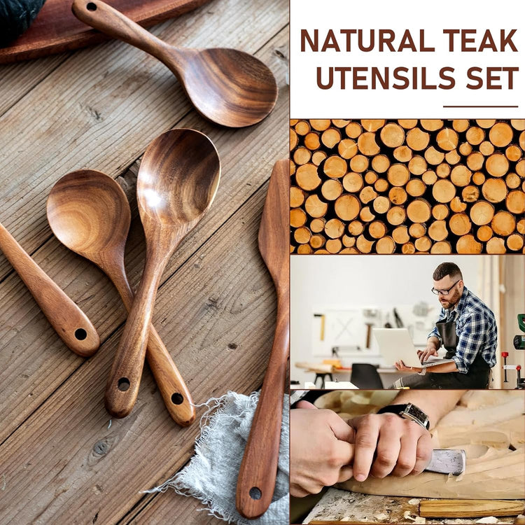 FJNATINH Wooden Spoons for Cooking, 8 Pcs Nonstick Wooden Cooking Utensils Set,Nonstick Natural and Healthy Kitchen Utensil(8 Pcs)