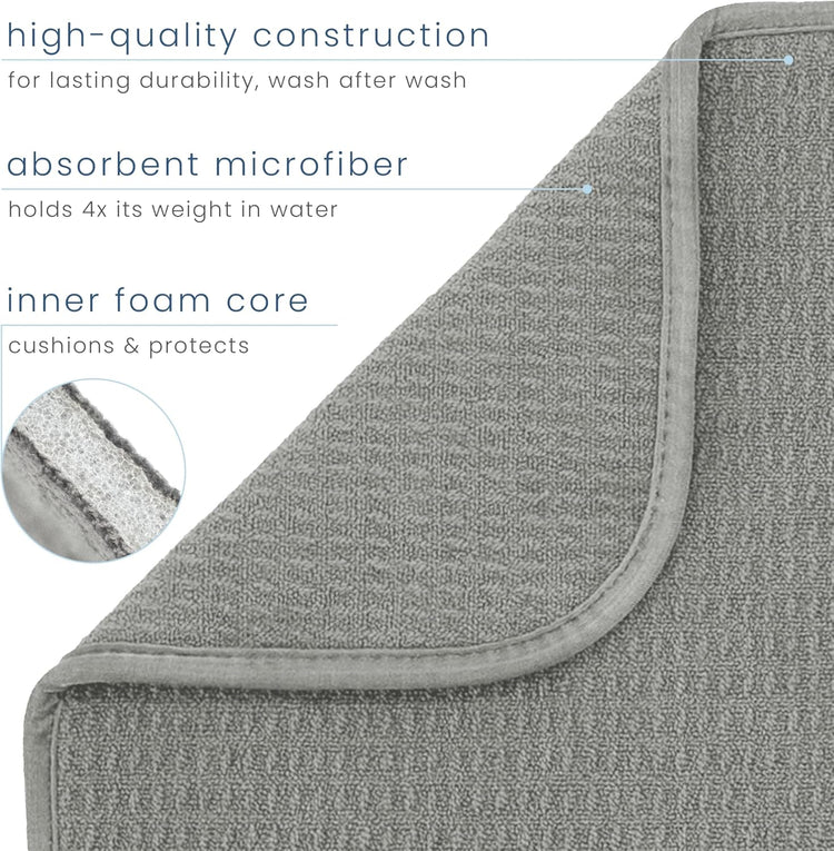 S&T INC. Dish Drying Mat, 16” x 18”, Absorbent Microfiber Kitchen Counter Mat, Dish Drying Pad for Dishes, Utensils, Pots and Pans, Large, Grey