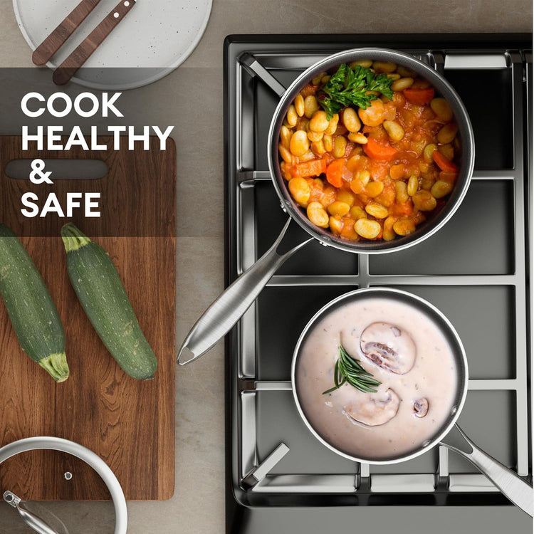 COOKER KING 3 Quart Stainless Steel Saucepan, Nonstick Sauce Pan, Ceramic Suce Pot with Tempered Glass Lid, Induction Pot Compatible with All Cooktops, Dishwasher & Oven Safe(PFAS/PFOA/PTFE Free)
