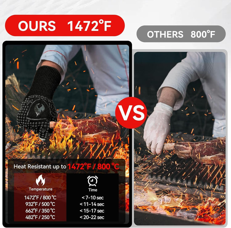 BBQ & Grill Gloves, Oven Gloves, 1472°F Silicone Oven Mitts Heat Resistant Grilling Gloves Fireproof Non-Slip for Barbecue Cooking Baking Smoking, 1-Pair Black(M)