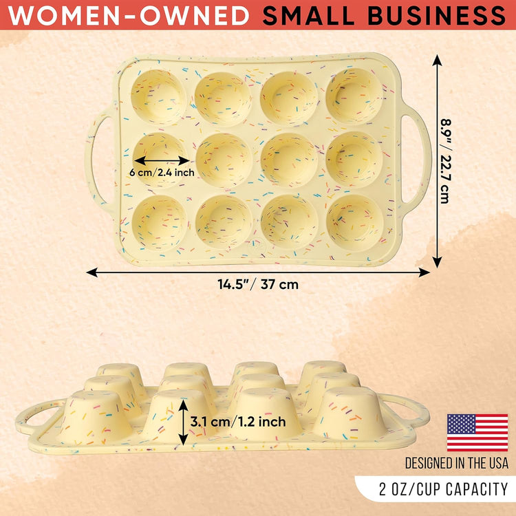 2 Pack Silicone Mini Muffin Pan 12 Count – Non-Stick Silicone Muffin Pans for Baking, BPA-Free Cupcake Pans for Baking, Easy Release, Metal Handles, Oven & Dishwasher Safe
