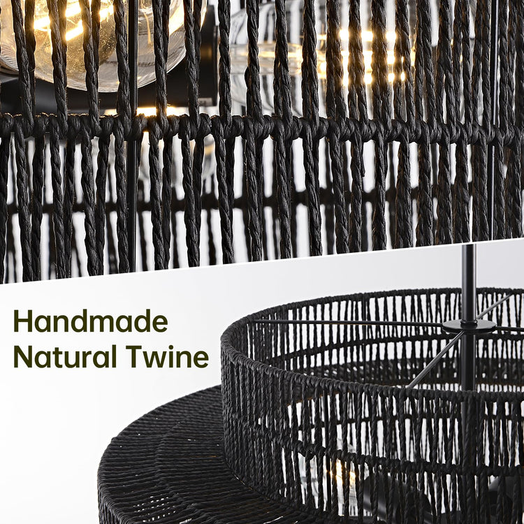 17.7" Black Rattan Chandelier for Dining Room