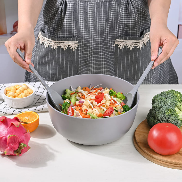 Bamboo Fiber Salad Bowl with Servers Set Large 9.8inches Nature Bamboo Mixing Bowl with Servers with Lid Spoon and Fork for Fruits