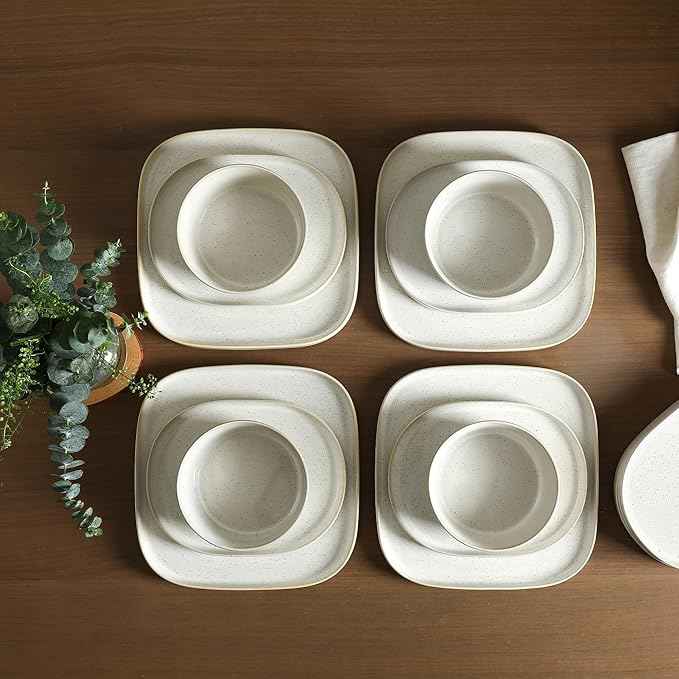 Stone Lain Cairo 24-Piece Dinnerware Set Stoneware, Plates and Bowls Set, Microwave and Dishwasher Safe, Includes Dinner and Salad Plates, Cereal Bowls, Dish for 8, White Speckled