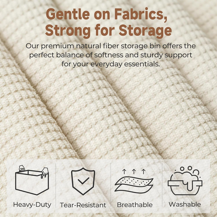 StorageWorks Storage Bins, Shelves Baskets for Organizing, Fabric Closet Organizers with Handles, Metal Frame, Beige(Texture), 2-Pack